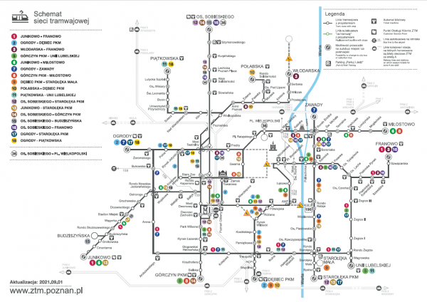 Schemat sieci tramwajowej od 3.09.2021
