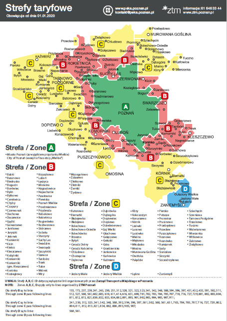 obraz przedstawia mape stref taryfowych w komunikacji organizowanej przez ZTM Poznan od 1 stycznia 2020r3
